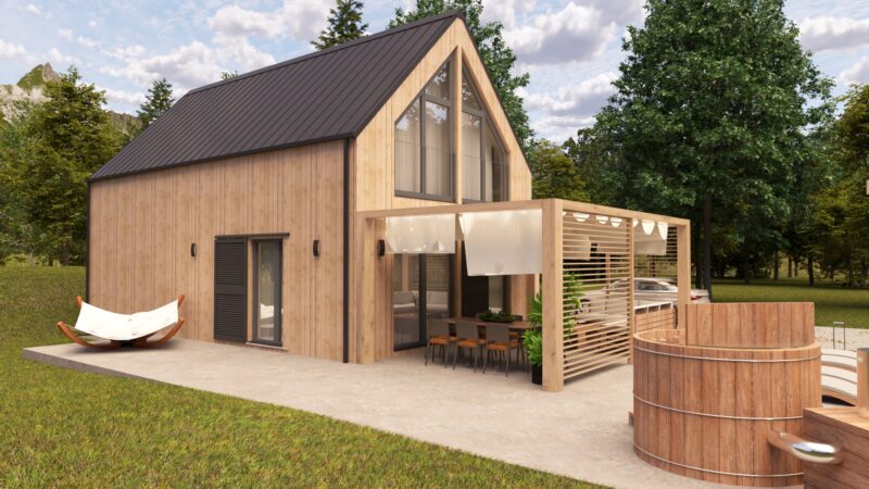 Dom 92 m² z poddaszem (projekt domu szkieletowego) – wizualizacja 2