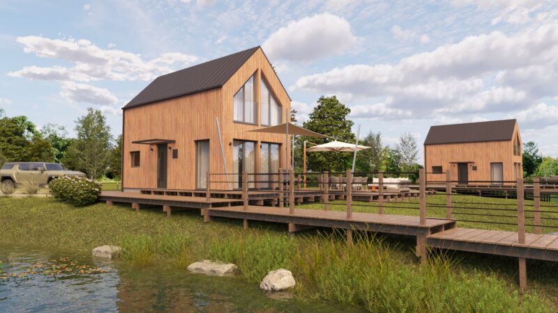 Dom 45 m² z poddaszem (projekt domu szkieletowego) – wizualizacja 1